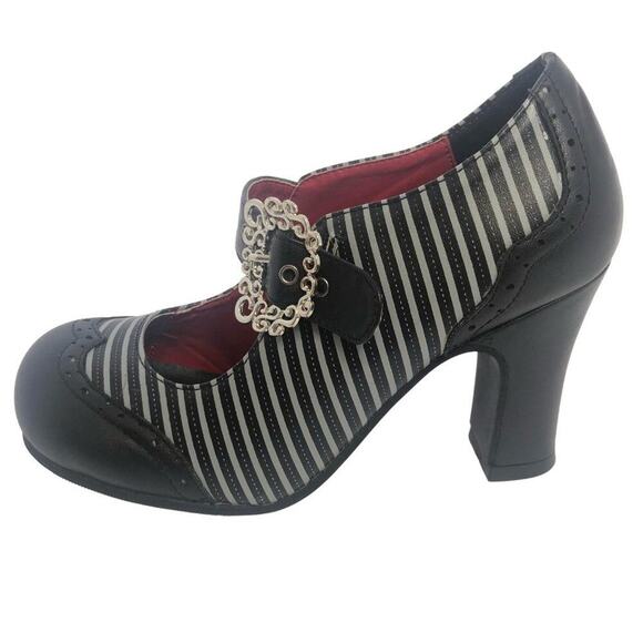 T.U.K. Striped Mary Jane Chunky Heels - Picture 3 of 10